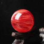 Red Crystal Ball Smelting Stone Sphere with Wood Stand Quartz Gemstone for Feng Shui Home Decoration,6cm