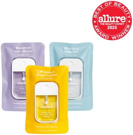 Touchland Hydrating Hand Sanitizer Spray – Blossom Trio Set (Pure Lavender, Vanilla Blossom, Rainwater) – 3 x 1 FL OZ Travel Size Mists