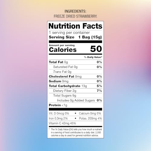 Pol's Fresh Freeze Dried Strawberries Whole, Single Ingredient, No Sugar Added, 6 Pack (0.53 oz Each) - Crispy Crunchy Healthy Fruit Snacks for Cereal, Yogurt & Smoothies, Gluten Free, Vegan, Kosher