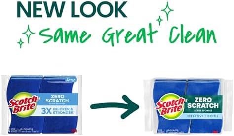 Scotch-Brite Zero Scratch Non-Scratch Scrub Sponges, Sponges for Cleaning Kitchen, Bathroom, and Household, non-scratch Sponges Safe for Non-Stick Cookware, 36 Scrubbing Sponges