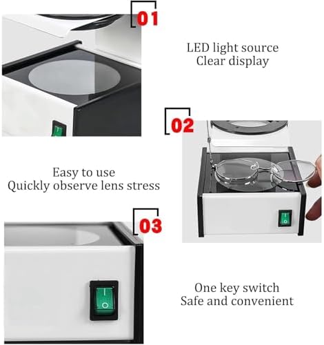 Glasses Lens Stress Tester Machine, Crystal Lens Detector, Polarized Stress Meter, Measuring Stress and Strain in Lenses