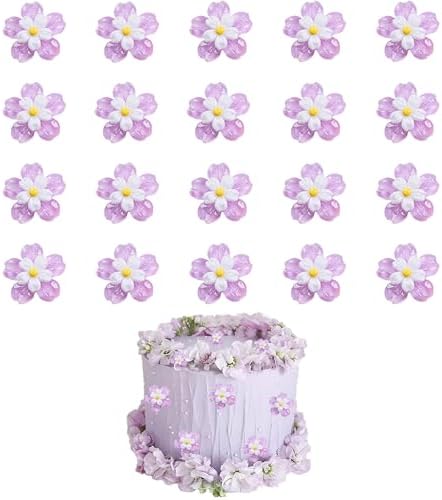 20 PCS Flower Cupcake Toppers Purple Flowers Cake DecorationsPicks Flower for Bridal Engagement Baby Shower Birthday PartyDecorations Supplies
