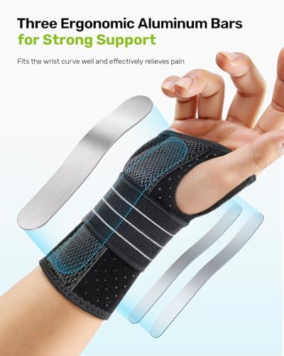 Rakiie 2 Pack Carpal Tunnel Wrist Braces, Adjustable Night Wrist Support with 3 Metal Splints, Hand Stabilizer for Men Women No Pressure on Thumb, Right and Left Hand (Purple, M)
