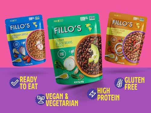 Fillo's Ready to Eat Beans Variety Pack | Black Beans, Lentils, & Pink Beans | Gluten-Free, Preservative-Free, Microwavable Meals, Non-GMO, Vegan, Plant Protein, 10 oz Pk of 6