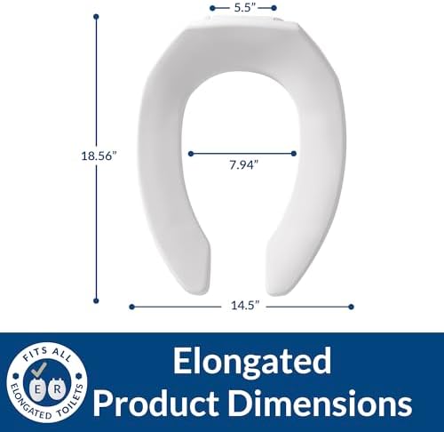 BEMIS 1955CT Commercial Open Front Plastic Toilet Seat, Heavy Duty Industrial Seat without Lid, Secure Installation for Long Lasting Use, Made in USA, Elongated, White