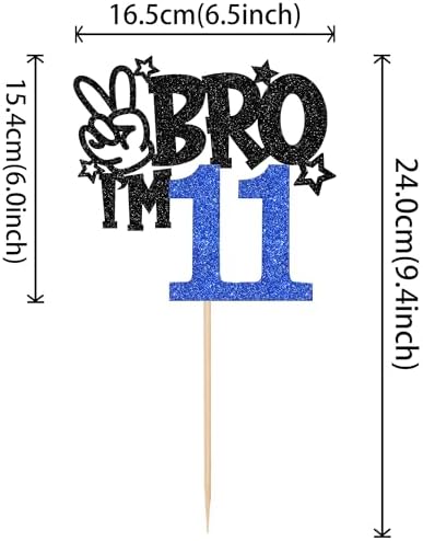 1 PCS Brother I'm 11 Cake Topper Glitter Star Happy 11th Birthday Cake Pick Bro I'm 11 Cake Decoration It's My 11th Birthday Decorations for Boys Cheers to 11 Years Old Birthday Party Supplies Blue