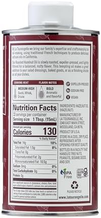 La Tourangelle Roasted Hazelnut Oil, High-Oleic Oil Great for Baking, Stir-Frying, and Vinaigrettes, 16.9 Fl Oz