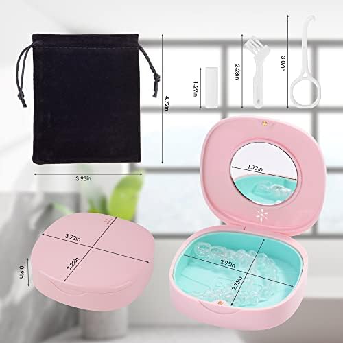2 Pack Retainer Case with Vent Holes, stocking stuffers for gift women men ,Compatible with Invisalign,Night Guards,and Mouth Guards Case - Includes Storage Bag,Slim Aligner Remover Tool Black Pink