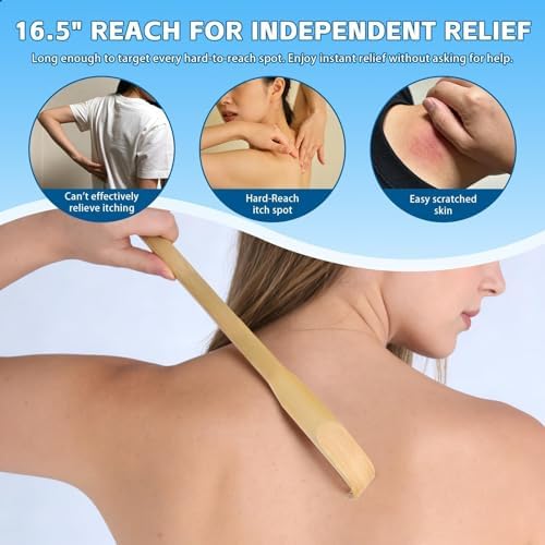 24 PCS Natural Bamboo Back Scratcher, 16.5 Inch Long Handle Wooden Back Scratcher for Adults, Handheld Body Massager for Itch Relief, Manual Scratching Tool for Seniors Elderly