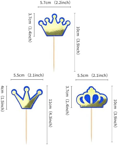 Ercadio 24 Pack Prince Crown Cupcake Toppers GlitterGold Blue King Crowns Cupcake Picks for Baby Shower Boys Birthday Party Cake Decorations Supplies
