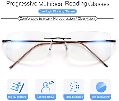 YIMI Rimless Progressive Multifocus Reading Glasses Blue Light Blocking No Line Multifocal Computer Readers for Women Men