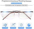 Rimless Progressive Multifocus Reading Glasses Blue Light Blocking No Line Multifocal Computer Readers for Women Men Rectangular Eyewear Titanium Lightweight Magnification Presbyopia Eyeglasses