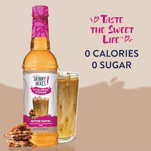 Jordan's Skinny Mixes Sugar Free Coffee Syrup, Butter Toffee Coffee Flavoring Syrup, Zero Calorie Drink Mix, Lattes, Baking, Protein Shake or Cocktail, Dairy & Gluten Free, Kosher, 25.4 Fl Oz