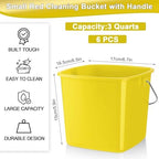 Zhehao 6 Pcs 3 Quart Bucket for Cleaning Small Sanitizer Bucket for Restaurant Square Plastic Pail with Handles for Home, Offices, Commercial Use, Food Service(Yellow)