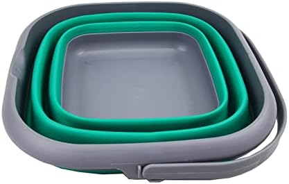 SAMMART 8.5L (2.2 Gallon) Collapsible Square Handy Bucket/Foldable SquareWater Pail/Portable Tub with Handle. Size 31cm (Square) (Grey/Bluish-Green)