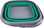 SAMMART 8.5L (2.2 Gallon) Collapsible Square Handy Bucket/Foldable SquareWater Pail/Portable Tub with Handle. Size 31cm (Square) (Grey/Bluish-Green)
