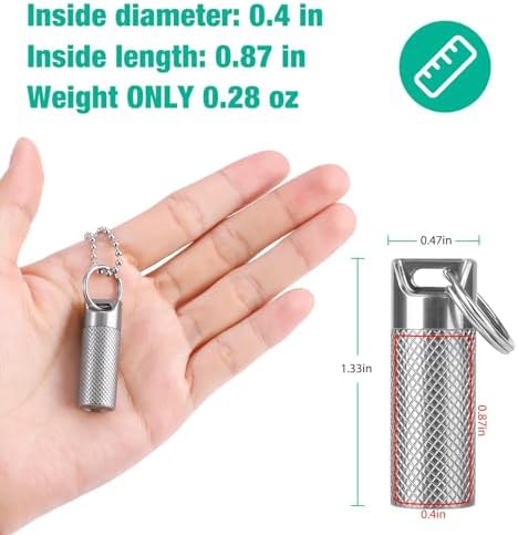 Opret Titanium Pill Container with Keychain & Necklace, Waterproof Pill Case for Emergency Aspirin & Nitroglycerin, Mini Pill Holder for Travel Purse Pocket EDC Accessory