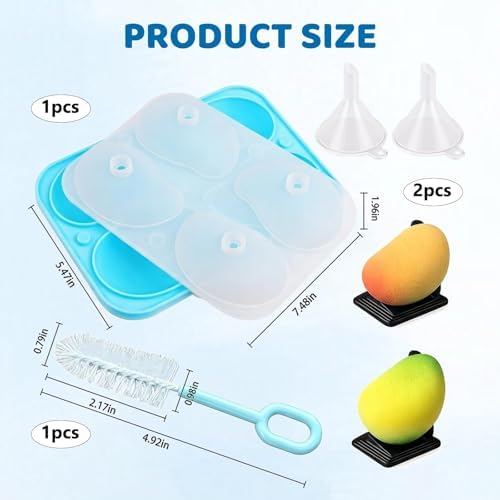 4PCS Mango Mold, Mango Molds Silicone and Fruit Molds, 4-Cavity Fruit Pastry Mold for Chocolate, Candy, Jelly, Ice Cream and Baking Projects