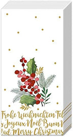 IHR Ideal Home Range Pocket Tissues 4-Ply Facial Tissue Pack, 10-Count, Merry Christmas (Cream), 1-Pack Only