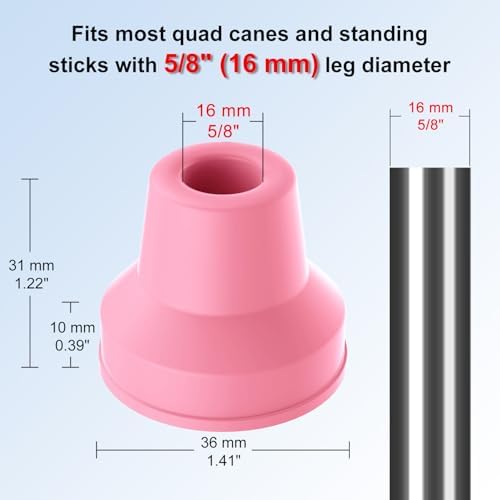 supregear Quad Cane Tips (4-Pack) - Heavy Duty Rubber Cane Tip - Non-Slip Extreme Grip Replacement Foot Pad - Accessories for Walking and Standing Stick for Women, Men, Seniors, Elderly