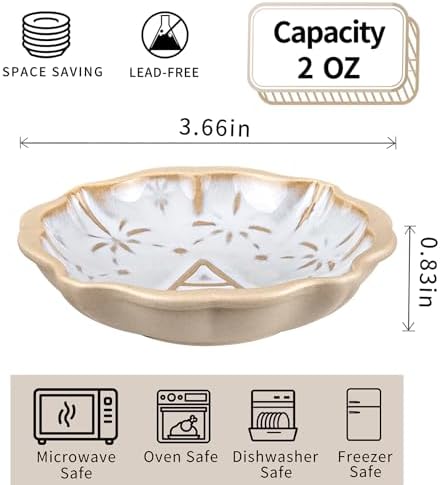 Ceramic Soy Sauce Dish, 2 Oz Beige Dipping Bowls Set, Small Serving Bowls, Set of 2 Mini Dip Plates for Side Dishes, Ketchup, Appetizer, Soy, Vinegar, Sushi, BBQ, Party, Condiments (I)