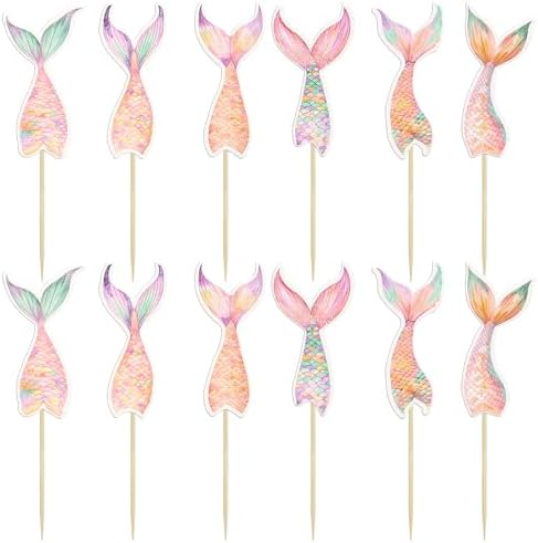 Gyufise 36Pcs Mermaid Tail Cupcake Toppers Mini Under the Sea Mermaid Tail Figures Cupcake Pick Decorations for Party Decoration Baby Shower Supplies