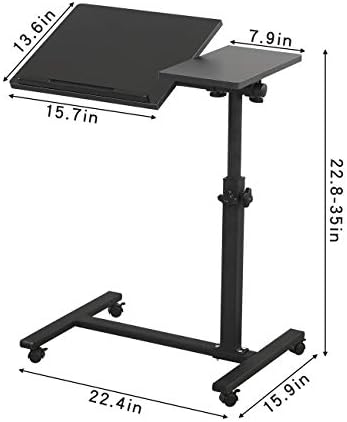TigerDad Overbed Bedside Desk Mobile Rolling Laptop Stand Tilting Overbed Table with Wheels Height Adjustable Tray Table for Laptop Bed Sofa Side Table (Black)
