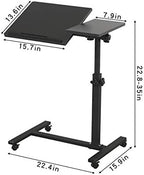 TigerDad Overbed Bedside Desk Mobile Rolling Laptop Stand Tilting Overbed Table with Wheels Height Adjustable Tray Table for Laptop Bed Sofa Side Table (Black)
