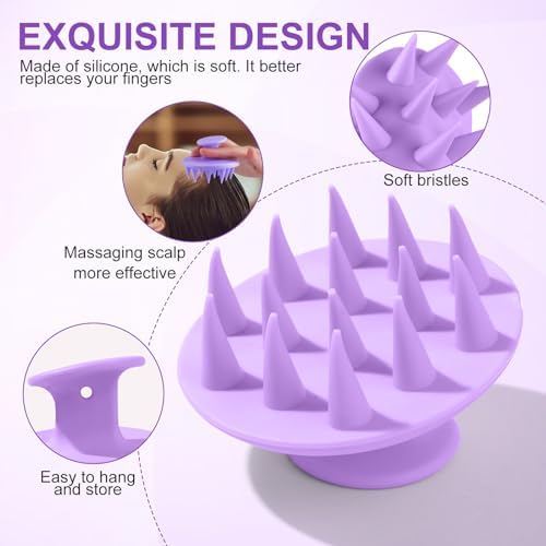 Hair Brushes with Scalp Massager Shampoo Brush, Silicone Hair Scrubber with Soft Bristles for Shower, Wet(Purple)