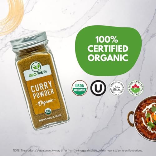 Geo-Fresh Organic Curry Powder – 1.76 oz (50g) – Organic Curry Powder – Curry Seasoning – Indian Curry Powder – USDA Certified – Kosher, Non-GMO, Gluten-Free – Authentic Yellow Curry Blend