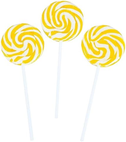 YELLOW SWIRL LOLLIPOPS - 24 CANDY SUCKERS INDIVIDUALLY WRAPPED - LARGE 2 INCH POPS - CANDY BUFFET