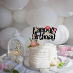 1PCS Makeup Happy Birthday Cake Topper Lipstick Lip Eyeshadow Glitter Cake Topper Decoration for Bridal Shower Women Makeup Theme Party Birthday Party Supplies
