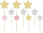Gyufise 42Pcs Star Cupcake Toppers Gold Silver Pink Glitter Assembled Twinkle Star Cupcake Picks Wedding Engagement Bridal Shower Birthday Party Cake Decorations Supplies Mixed Size