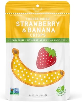 Nature's Turn Freeze-Dried Fruit Crisps – Healthy, Gluten-Free, Plant-Based, Crispy & Delicious Snack – Ideal for Cereal, & School On-the-Go Snacks – Strawberry & Banana, 6 Bags (1.2 oz Each)