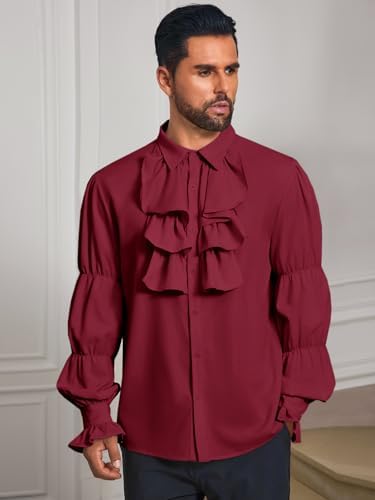 Runcati Mens Pirate Shirt Ruffle Victorian Renaissance Vampire Poet Puffy Shirts Gothic Steampunk Medieval Costume