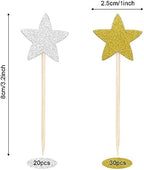 50 Pcs Star Cupcake Toppers Glitter Twinkle Star Cupcake Picks for Wedding Baby Shower Birthday Party(Gold,Silver)