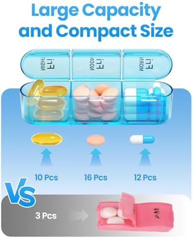 Pill Organizer 3 Times a Day with Double Protection, Moisture-Proof Weekly 3X a Day Pill Case, Daily Pill Box 7 Day for Travel to Hold Vitamis,Fish Oils, Supplements,DHC,Medication