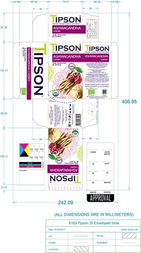 Tipson Organic Ashwagandha Infusions - Cherry - Non GMO, Caffeine Free & Gluten Free - 25 Premium Tea Bags (Pack of 1)