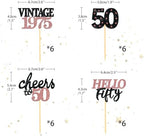24 Pcs Glitter 50th Birthday Cupcake Toppers for Celebrating Fifty Years Old Birthday Party Decorations (Black&Rose Gold)