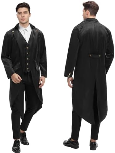 Men's Steampunk Vintage Tailcoat Jacket Gothic Medieval Coat for Halloween Costume