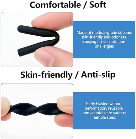 3 Pairs Soft Silicone Eyeglass Ear Cushions – Anti-Slip Rubber Temple Tips & Comfort Pads for Glasses, Sunglasses & Reading Eyewear (Black)