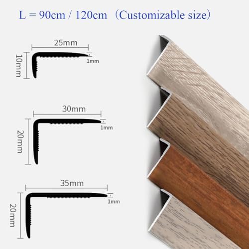 4ft L Molding Stair Nosing Edge Trim 3ft Wood Grain Stair Nose Transition Strip Metal Stair Treads Stair Edge Protector for Wood/Vinyl/Tile Stairs(Grey Oak,900 * 25 * 10mm)