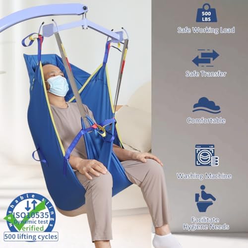 Patient Lift Slings for Home Use,Transfer Aids for Disabled and Elderly, Divided Leg Sling with Head Support,Sling for Toileting, Supports up to 500 lbs (Large)