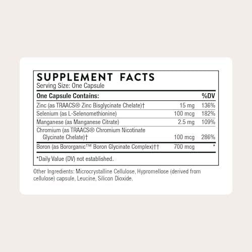 THORNE - Trace Minerals - Optimally Absorbed, Chelated Mineral Supplement with Zinc, Boron, Selenium, Chromium & Manganese - Third-Party Certified - Gluten, Dairy & Soy-Free - 90 Capsules