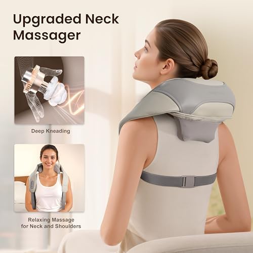 Heycool Cordless Neck and Shoulder Massager, Graphene Heating, Upgraded Shiatsu Back Massager Pillow for Neck, Shoulder