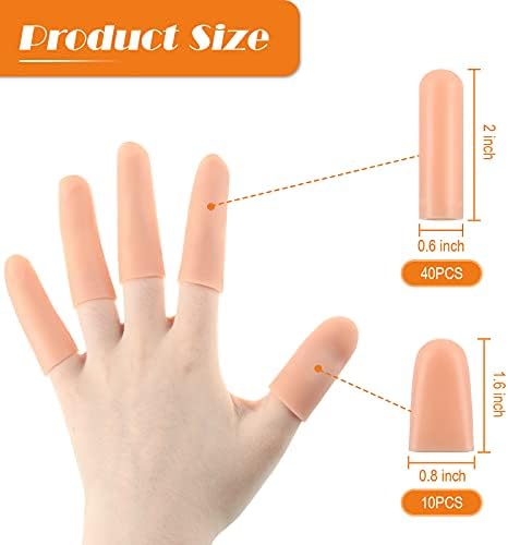Nuanchu 50 Pcs Gel Finger Cots Silicone Finger Protectors Support Gel Cover Sleeves Gloves Caps, 40 Pieces Long, 10 Pieces Short(Beige)
