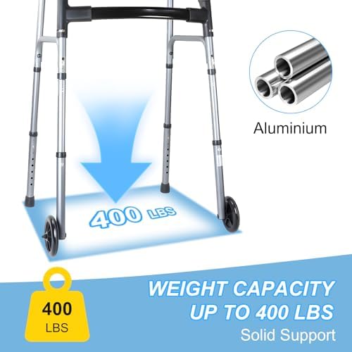 Folding Walkers for Seniors with Basket: Standard Walkers for Seniors Lightweight Portable Walker Adjustable Height Standard Upright Walker for Elderly Disabled Bariatric (Sliver + Black)