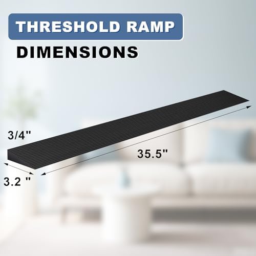 3/4" Rise Rubber Threshold Ramp for Doorways, 35.5" Wide Heavy Duty Wheelchair Ramp 2000 Lbs, Cuttable for Door Threshold, Garage, Shower, Robot Vacuum
