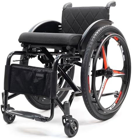 Sports Wheelchair for Adults,Ultra-Lightweight Portable Transport Wheelchair,Folding All-Terrain Aluminum Alloy Wheelchairs,Adjustable Footrest and Seat Height, with Handbrakes and Anti rollover wheel