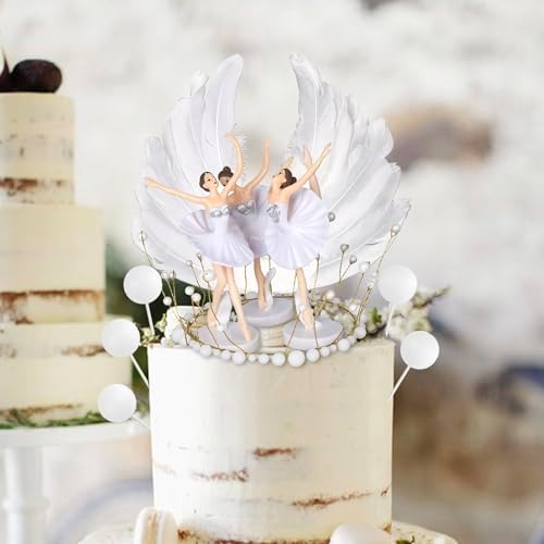 10 Pack Ballet Cake Toppers Dancing Ballerina Figurine Cake Picks Dancing Ballerina Girl Figurine Feather Crown Cake Decorations for Ballet Baby Shower Birthday Party Wedding Decoration